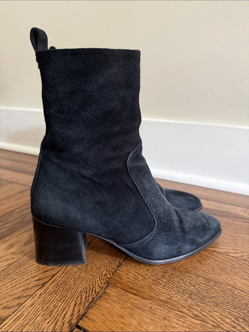 Black Suede Block Heel Ankle Boots